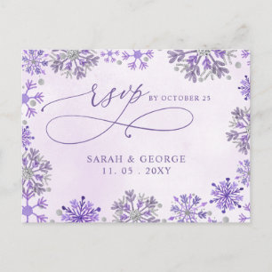 Carte Postale Flocons de neige violets argentés Mariage d'hiver