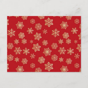 Carte Postale Flocons d'or sur fond rouge profond