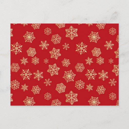 Carte Postale Flocons d'or sur fond rouge profond (Devant)