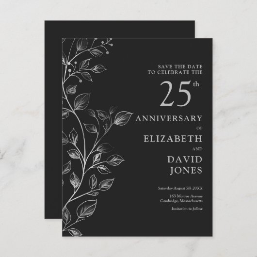 Carte Postale Floral 25e anniversaire Mariage Enregistrer la dat (Devant / Derrière)