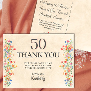 Carte Postale Floral 50e anniversaire merci 50 fleur chic
