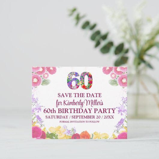 Carte Postale Floral 60th Birthday - Elegant 60 Enregistrer La D (Debout devant)