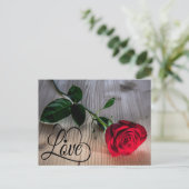 Carte Postale Floral Amour Rouge Rose Fleur Bois rustique (Debout devant)