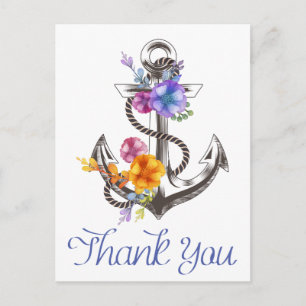 Carte postale Floral Ancre Merci nautique