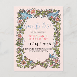Carte Postale Floral Aquarelle Jardin Bleu Enregistrer Date Mari