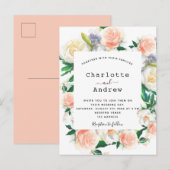 Carte Postale Floral aquarelle rose or rose blanc mariage (Devant / Derrière)