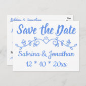 Carte Postale Floral Bleu Enregistrer le Fiançailles Mariage Dat (Devant / Derrière)