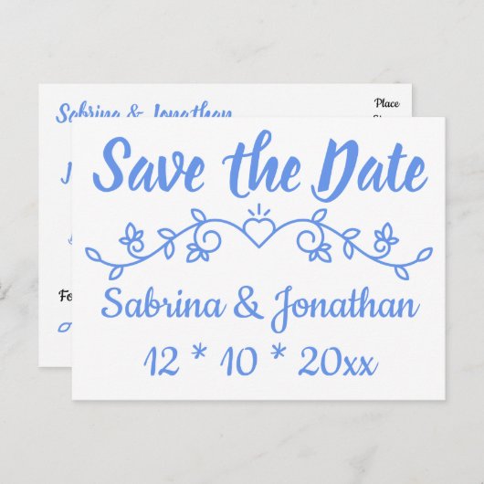 Carte Postale Floral Bleu Enregistrer le Fiançailles Mariage Dat (Devant / Derrière)