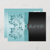 Carte postale Floral Bleu et Noir R.S.V.P (Devant / Derrière)