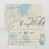Carte Postale Floral bleu moderne Mariage Abstrait RSVP (Devant / Derrière)