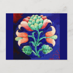 Carte Postale FLORAL, bleu rose vert