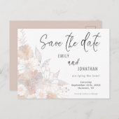 Carte Postale Floral Blush Pêche Gris Mariage Enregistrer La Dat (Devant / Derrière)