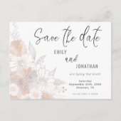 Carte Postale Floral Blush Pêche Gris Mariage Enregistrer La Dat (Devant)