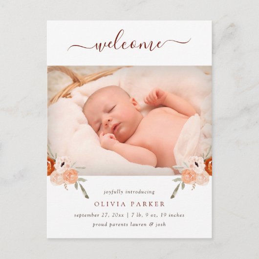 Carte Postale Floral Boho rustique | Faire-part de naissance pho (Devant)