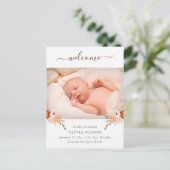Carte Postale Floral Boho rustique | Faire-part de naissance pho (Debout devant)
