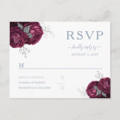 Carte Postale Floral Bourgogne Dusty Blue Wedding RSVP (Devant)