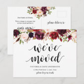 Carte Postale Floral Bourgogne, Nous avons déplacé Faire-part (Devant / Derrière)