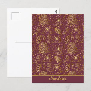 Carte Postale Floral continu fleurs d'or motif personnalisées