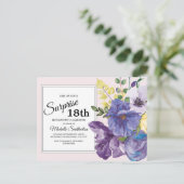 Carte Postale Floral d'aquarelle violette sur rose 18e anniversa (Debout devant)