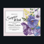 Carte Postale Floral d'aquarelle violette sur rose 21e anniversa<br><div class="desc">Elégante et botanique violet et jaune aquarelle florale sur rose surprise 21e anniversaire invitation carte postale. Contactez-nous pour obtenir de l'aide sur la personnalisation ou pour demander des produits correspondants.</div>