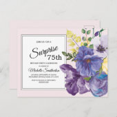 Carte Postale Floral d'aquarelle violette sur rose 75e anniversa (Devant / Derrière)