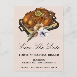 Carte Postale Floral de dinde grillée Sauvez la date Thanksgivin