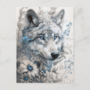 Carte Postale Floral de loup mystique