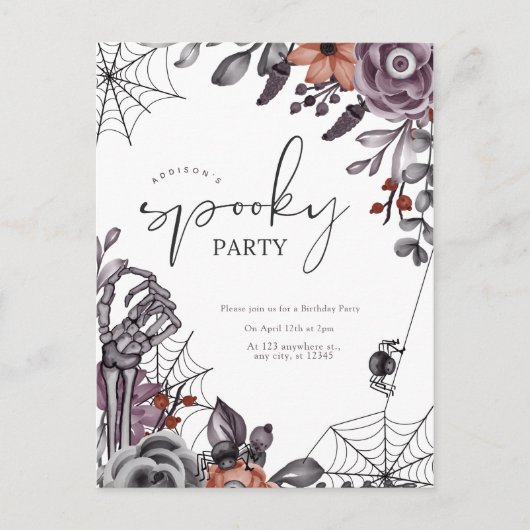 Carte Postale Floral Éffrayant Halloween Anniversaire Fête Invit (Devant)