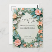 Carte Postale Floral Enregistrer la date (Devant / Derrière)