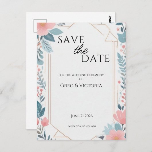 Carte Postale Floral Enregistrer la date (Devant / Derrière)