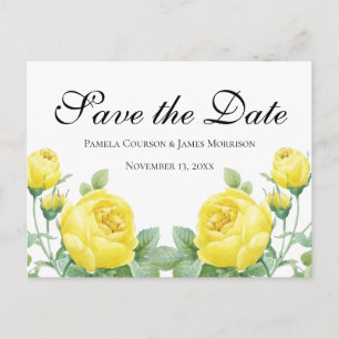 Carte Postale Floral Enregistrer la date Rose jaune Fiançailles