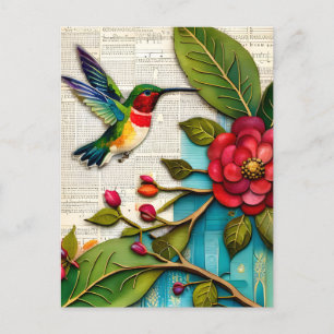 Carte postale Floral et Colibri