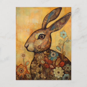 Carte postale Floral et Lapin