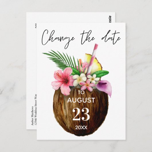 Carte Postale Floral hawaïen tropical et noix de coco Modifier l (Devant / Derrière)