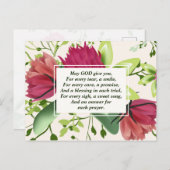 Carte Postale Floral Irlandais Blessing Rouge Rose Vert Clover (Devant / Derrière)