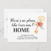 Carte Postale Floral Keys New Home Address Moving Faire-part (Devant / Derrière)
