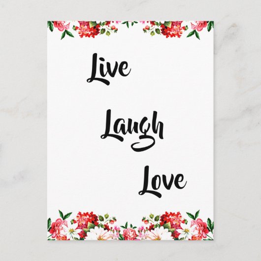 Carte Postale Floral "Live, Laugh, Love" Élégant (Devant)