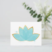 Carte Postale Floral Lotus Aquarelle Mer Bleu & Faux Or (Debout devant)