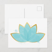 Carte Postale Floral Lotus Aquarelle Mer Bleu & Faux Or (Devant / Derrière)