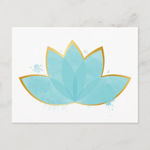 Carte Postale Floral Lotus Aquarelle Mer Bleu & Faux Or