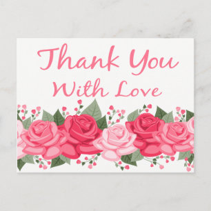 Carte Postale Floral Merci Fleurs Roses Rose Blanc Aimer