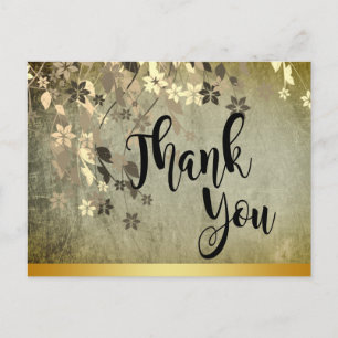 Carte Postale Floral Merci or Mariage vintage classique