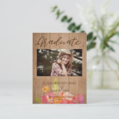 Carte Postale Floral Moderne Bois Rustique Graduation Photo (Debout devant)