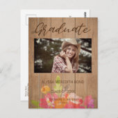 Carte Postale Floral Moderne Bois Rustique Graduation Photo (Devant / Derrière)