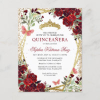 Floral moderne Bourgogne Rouge Or Tiara Quinceañer