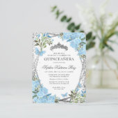Carte Postale Floral moderne Dusty Bleu Argent Tiara Quinceañera (Debout devant)