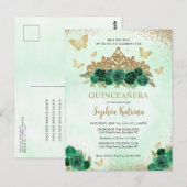 Carte Postale Floral moderne Emerald Vert Or Tiara Quinceañera (Devant / Derrière)