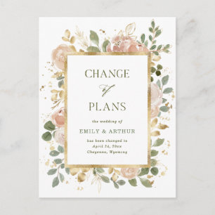 Carte Postale Floral neutre blanc Changement de plan Mariage