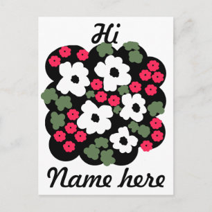 Carte Postale Floral noir blanc rose motif