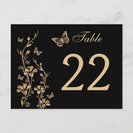 Carte Postale Floral noir, or avec papillons Numéro de tableau (Devant)